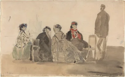 Vier Damen, die in Trouville sitzen