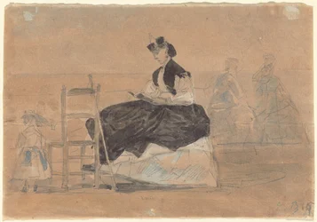 Frau in einer Krinoline am Strand von Trouville