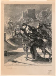 Illustration für Hamlet: Hamlet versucht, dem Geist seines Vaters zu folgen (I,4)