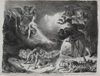 Illustrationen zu Faust: Marguerites Schatten erscheint Faust