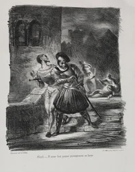 Illustrationen zu Faust: Méphistophélés und Faust fliehen nach dem Duell