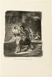 Mephistopheles und Faust fliehen nach dem Duell, aus Faust