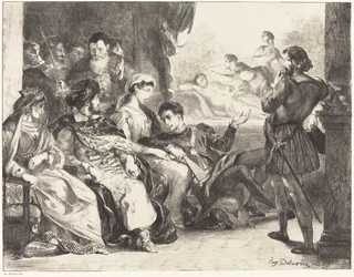 Spieler stellen die Vergiftung von Hamlets Vater dar, Akt III, Szene II, 1835