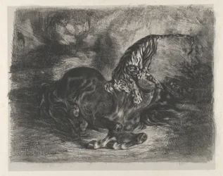 Wildes Pferd von einem Tiger gefällt, 1828