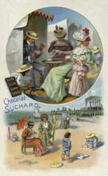 Genießen von Suchard-Schokolade am Strand