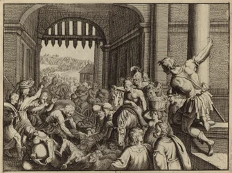 Das Volk von Samaria plündert das verlassene Lager der Aramäer