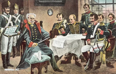 Waterloo 1815, Blücher erhält den Hut, das Schwert und die Auszeichnungen des Kaisers in Genappe