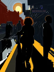 Hinterleuchtete Figuren und Sonne auf Manhattan-Bürgersteig