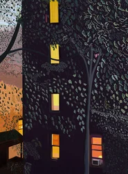 Rückseiten von Gebäuden bei Nacht, Brooklyn