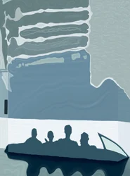 Schatten eines Autos und seiner Insassen auf einer Hotelfassade, ca. 2020-24