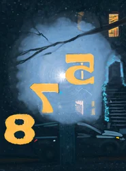 Schnee bei Nacht durch Nummerierung an der Haustür gesehen, Brooklyn