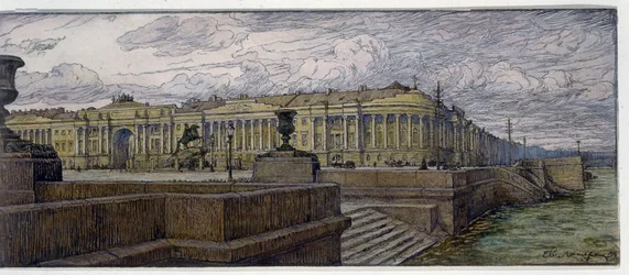 Der Senatsplatz in St. Petersburg. Beschreibung der Gebäude am Ufer der Newa