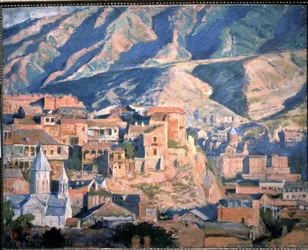 Tiflis - Ansicht einer Stadt im Kaukasus in einer felsigen Berglandschaft