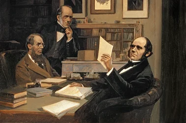 Joseph Hooker (1817-1911), Charles Lyell (1797-1875) und Charles Robert Darwin (1809-82)
