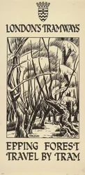 Epping Forest, Reisen mit der Straßenbahn, London County Council LCC Straßenbahnplakat, 1922