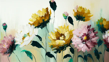 Blumenstillleben auf horizontaler Leinwand
