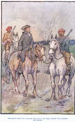 Die Eskorte waren berittene Patrioten in roten Mützen, bewaffnet mit Musketen und Säbeln