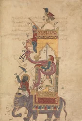 Die Elefantenuhr, Folio aus einem Buch des Wissens über geniale Mechanik, A.H. 715 A.D. 1315