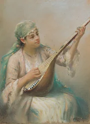 Frau spielt Laute