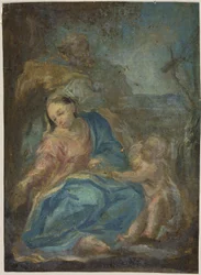 Ruhe auf der Flucht nach Ägypten (recto); Madonna des Rosenkranzes (verso)