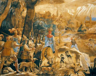 Jagdszene mit imaginärem Florenz