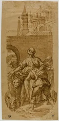 Taddeo Zuccaro am Eingang zu Rom, begrüßt von Knechtschaft, Mühsal und Arbeit