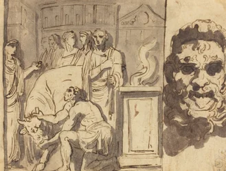 Antikes Opfer und Kopf eines Satyrs