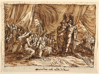 Deckenentwurf, Alexander und die Familie des Darius, die Gnade Alexanders, Sala di Alessandro, Palazzo Naldi, Faenza