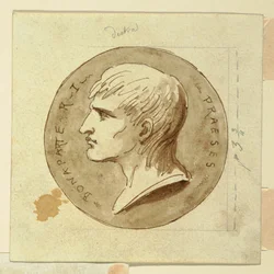 Zeichnung, Eine Medaille von Napoleon Bonaparte als Präsident der Italienischen Republik, verso; Hebe verleiht Unsterblichkeit an den Wagenlenker des Herkules, 1802–04