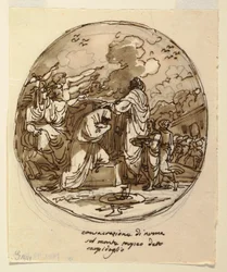 Zeichnung, Deckendesign für die Weihe des Numa, Sala di Numa Pompilius, Palazzo Milzetti, Faenza, 1802–1805