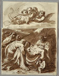 Vier Putti machen Musik, Studie nach Lodovico Carracci; Christus, Studie nach Massari