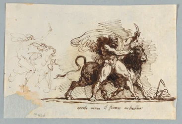 Herkules reißt Horn von Stier Achelous