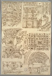 Sieben Studien von viereckigen Decken; Verso: Zwei anatomische Studien von Armen