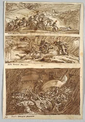 Skizzenbuchseite, Folio 95: Drei Gemälde nach Giulio Romano; Verso: Löwe und Adler