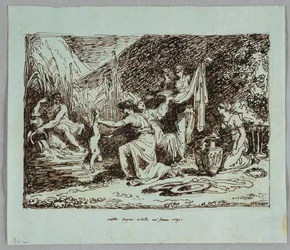 Thetis taucht Achilles in den Fluss Styx