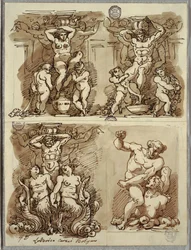Drei Hermen, Studien nach Carracci