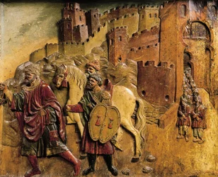 Boadbil, letzter muslimischer König, verlässt Granada 1492 nach Übergabe der Stadtschlüssel