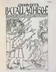 Schlacht von Cuzco: Belagerung der Stadt durch Inka Manco Capac, besetzt von den Konquistadoren, ca. 1536 (Gravur)