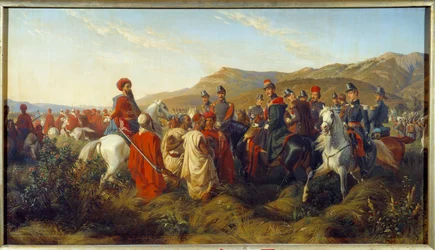 Eroberung Algeriens (1830-1847): Episode der Algerienkampagne 1840 - der Herzog von Orleans Ferdinand Philippe (1810-1842), Sohn von König Louis Philippe I., gewährt zwei arabischen Gefangenen die Freiheit