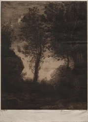 Landschaft: Sonnenuntergang, nach Corot, um 1858