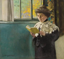 Frau, die am Fenster liest, um 1904