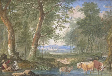 Landschaft mit Kühen in einem Bach, 1698