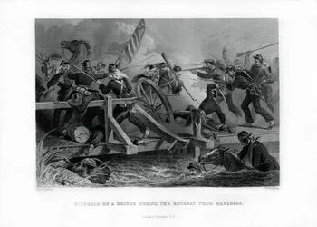 Kampf auf einer Brücke während des Rückzugs von Manassas, Virginia, 1862-1867