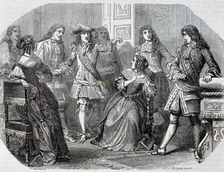 Verhaftung von Nicolas Fouquet, Finanzminister, Gravur von Henri Felix Emmanuel Philippoteaux aus Vicomte von Bragelonne, von Alexandre Dumas