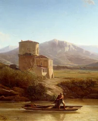 Ein Fischer am Ufer des Tibers in Italien (Detail)