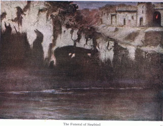 Das Begräbnis von Siegfried, Illustration aus Die Geschichten von Wagners Opern, veröffentlicht von George Harrap & Co Ltd, 1932