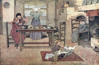 Arbeit zu Hause (Hausaufgaben, Lesen und Hausarbeit), in Imagier de l