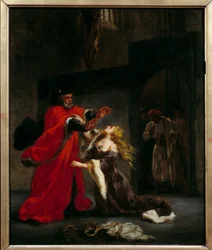 Desdemona, von ihrem Vater (Brabantio) verflucht. Illustration zu William Shakespeares Schauspiel „Othello oder der Mohr von Venedig“. Gemälde von Eugène Delacroix (1798-1863)