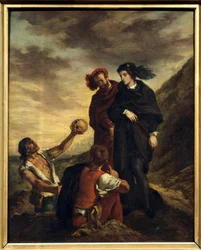 Hamlet und Horatio auf dem Friedhof Illustration für Akt V von William Shakespeares Stück "Hamlet"