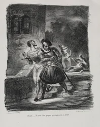 Illustrationen für Faust: Méphistophélés und Faust fliehen nach dem Duell, 1828